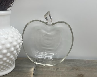 Vintage Apple Clear Glass Bowl, Trinket Dish, Condiment Side Dish