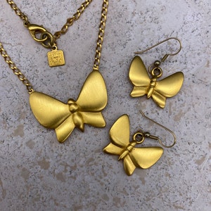 Anne Klein Matte Gold Tone Butterfly Necklace And French Hook Earrings