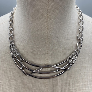 Monet Silver Tone Chain Statement Choker Princess Necklace
