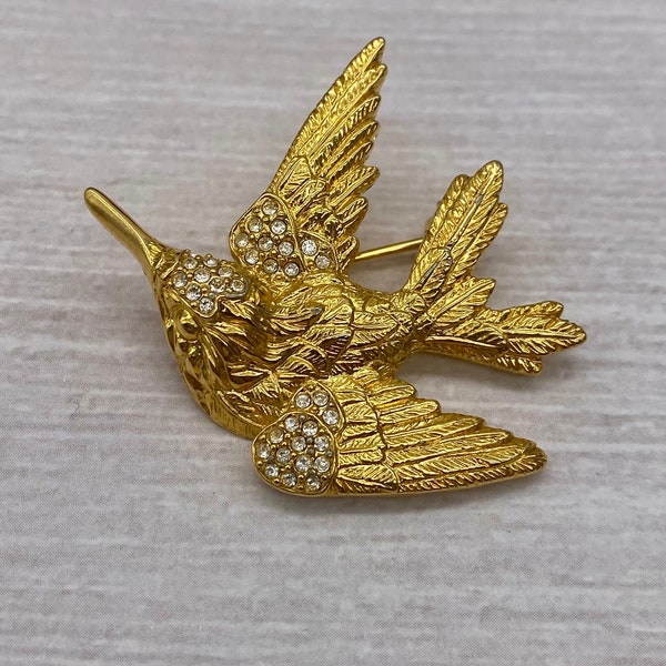 Anne Klein Bird Gold Tone And Rhinestone Brooch Pin