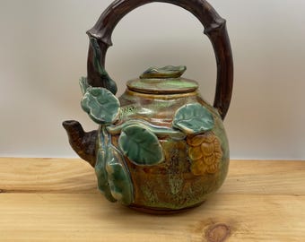 Art Studio Vintage Teapot Majolica Glazed Pottery Edamame Bean Design