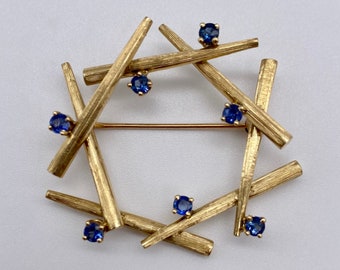 Dan Frere Broschnål Vintage 14K Gult Guld Safir Abstrakt Cirkelbrosch 8,3 Gram