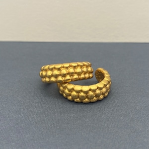 Anne Klein Earrings Matte Gold Tone C-Hoop  Embossed Bubble Pattern