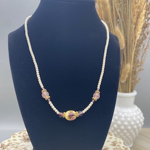 1928 Brand Faux Pearl Necklace Flower And Purple Beads