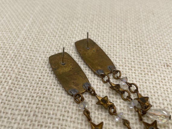 Vintage Drop Dangle Statement Earrings Brass Tone… - image 3