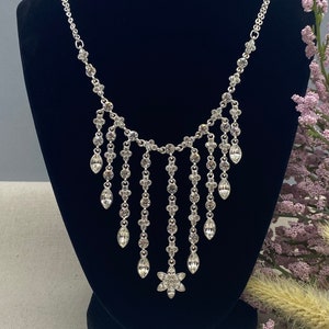 Napier Necklace Silver Tone Rhinestone Drop Waterfall Statement