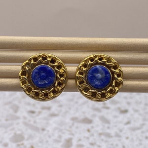 Anne Klein Earrings Gold Tone Blue Circle Stud Earrings