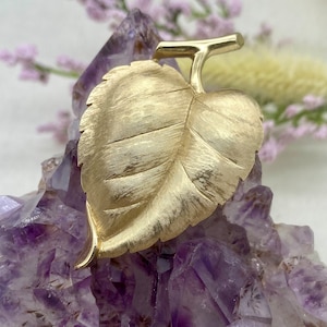 Crown Trifari Brooch Pin Brushed Gold Tone Leaf Brooch Vintage