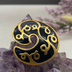 Anne Klein Brooch Pin Swirl Black Enamel Matte Gold Tone Brooch Pin