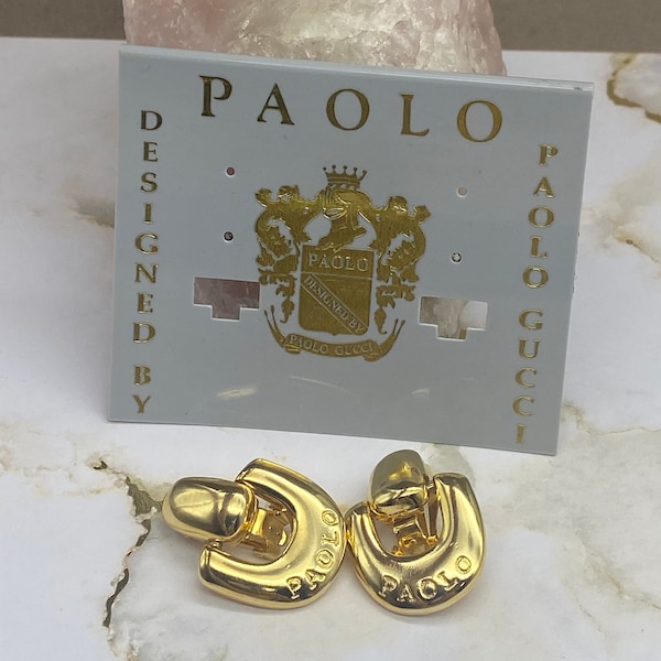Signed Paolo Gucci Door Knocker Gold Tone Clip On Earrings
