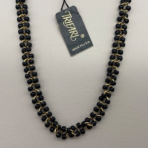 Crown Trifari Black Beaded And Gold Tone Choker Necklace 16” NWT Vintage