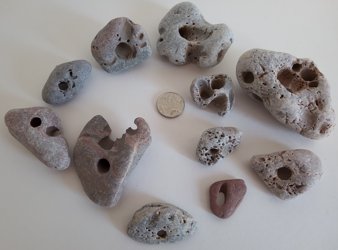 Holey stones / Beach pebbles with natural holes. Etsy
