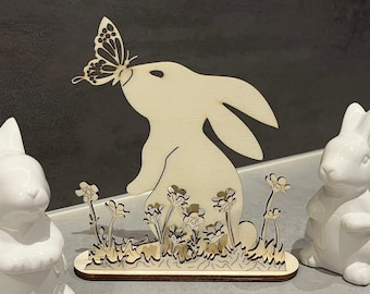 Easter decoration "Bunny in the flower field" laser cut template DXF, SVG, Lightburn