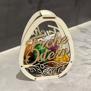 Eierkorb Frohe Ostern Happy easter Lasercut DXF, SVG, Lightburn Vorlage zdjęcie 1