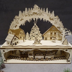 Mini-Schwibbogen &quot;Christmas Train Lasercut File DXF, SVG, Lightburn