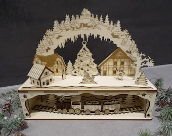 Mini-Schwibbogen &quot;Christmas Train Lasercut File DXF, SVG, Lightburn