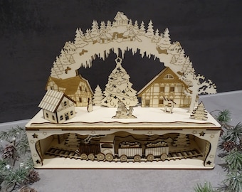 Mini candle arch "Christmas train laser cut file DXF, SVG, Lightburn