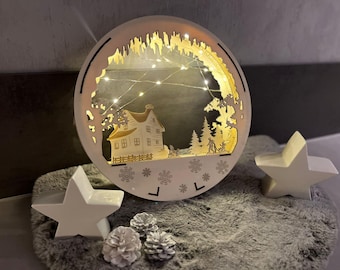 Window picture "Christmas landscape" Lasercut file DXF, SVG, Lightburn, laser template