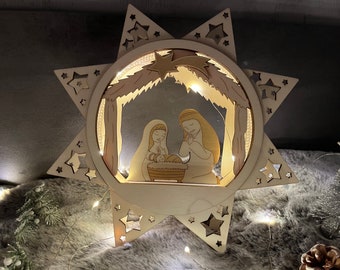 Immagine della finestra "Stella" Decorazione natalizia - file Lasercut, DXF, SVG, Lightburn