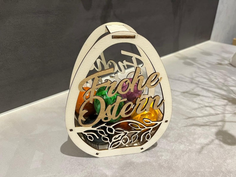 Eierkorb Frohe Ostern Happy easter Lasercut DXF, SVG, Lightburn Vorlage zdjęcie 1