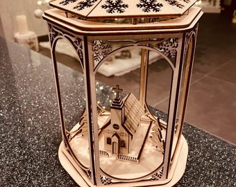 Weihnachtslaterne "Kirche" Lasercut Datei - Lightburn, SVG, DXF