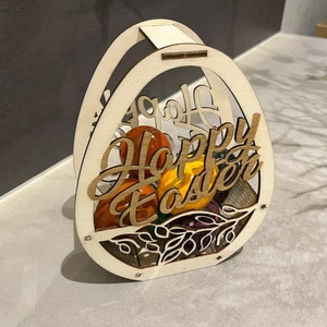 Eierkorb Frohe Ostern Happy easter Lasercut DXF, SVG, Lightburn Vorlage zdjęcie 3