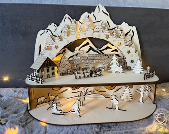 Mini arco di candele "Mountain Christmas" file tagliato al laser DXF, SVG, Lightburn