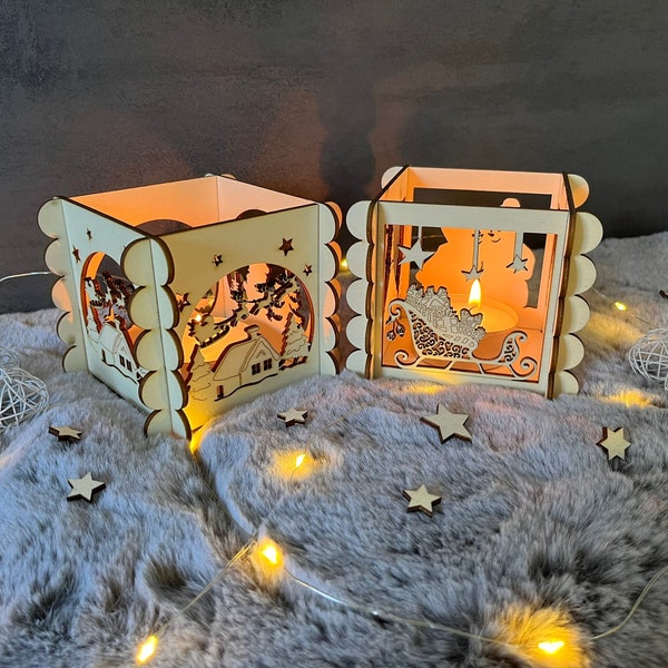 Tea lights with Christmas motifs Lasercut files SVG, DXF, Lightburn, PDF