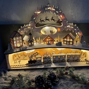 Schwibbogen "Christmas Town" Lasercut File DXF, SVG, Lightburn, Laser Template
