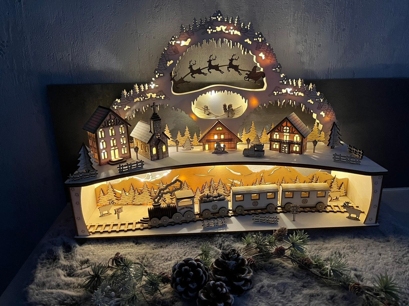 Schwibbogen "Christmas Town" Lasercut File DXF, SVG, Lightburn, Laser Template