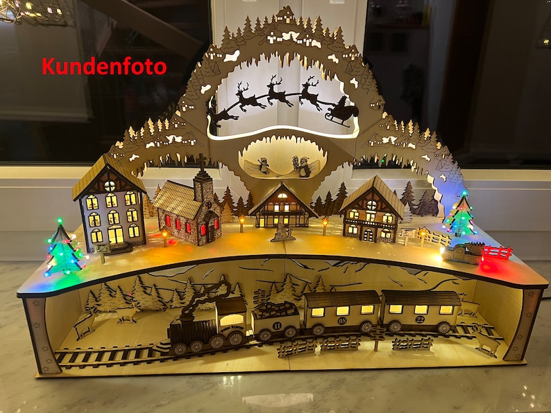 Łuk świecy Christmas Town wycinany laserowo plik DXF, SVG, Lightburn, szablon laserowy zdjęcie 10