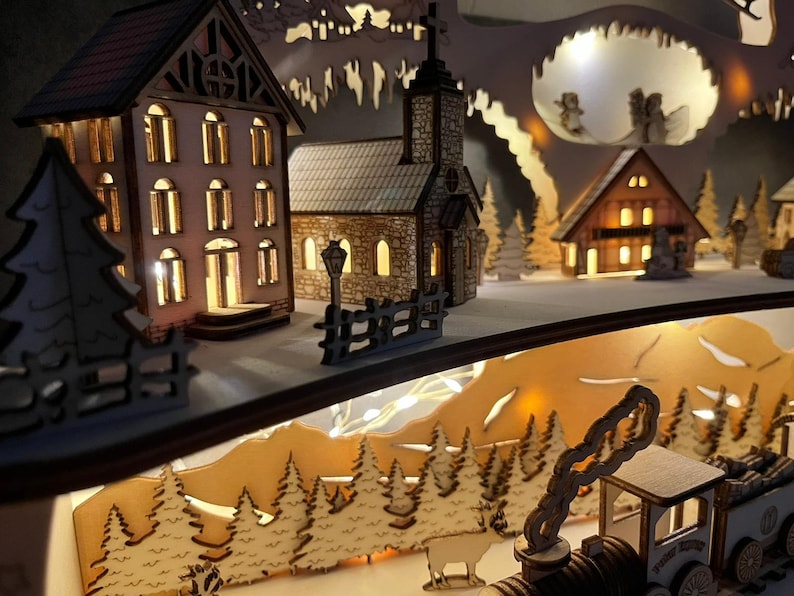 Łuk świecy Christmas Town wycinany laserowo plik DXF, SVG, Lightburn, szablon laserowy zdjęcie 4