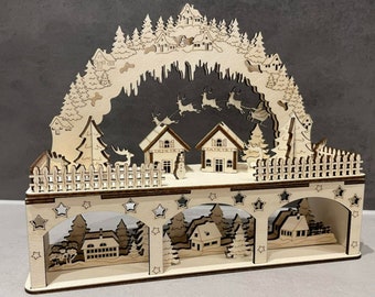 Mini Arche à Bougies "Village de Noël" Fichier Lasercut