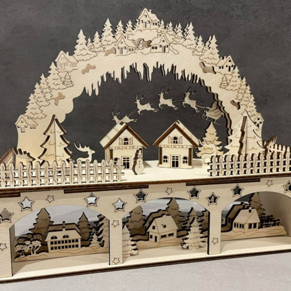 Mini Candle Arch "Christmas Village" Lasercut file