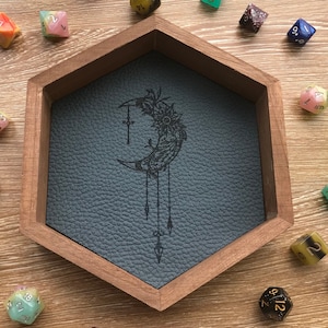 Crystal Moon Dice Tray: Faux Leather Lined Wooden Rolling Tray