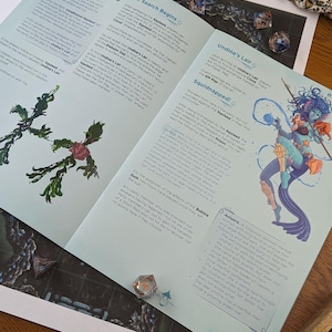May include: A blue and green illustrated guide for a tabletop role-playing game. The guide features a mermaid with blue skin and long turquoise hair. The text on the page reads "Undine's Lair" and "Squidnapped!"