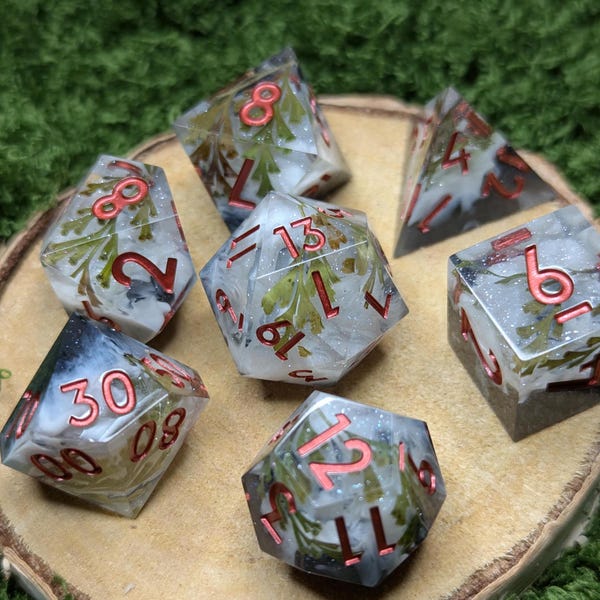 Winter Sage Resin Dice Set: Sharp Edge Polyhedral Dice