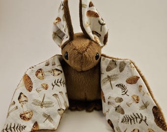 Small Handmade Bat Plush - Brown Mushrooms