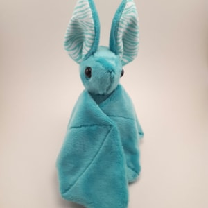 Small Handmade Bat Plush - Turquoise with Zebra Stripes
