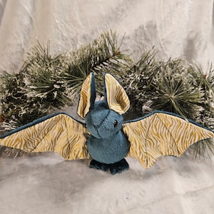 Small Handmade Bat Plush - Emerald with Gold Zebra