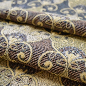 Furniture fabric upholstery fabric baroque tendrils vintage woven heavy black gold yellow