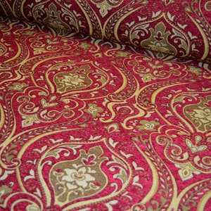 Upholstery fabric baroque tendrils vintage woven heavy red gold beige