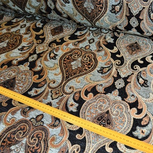Furniture fabric upholstery fabric baroque tendrils vintage woven heavy black gold blue