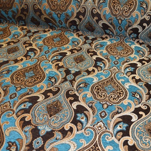 Furniture fabric upholstery fabric baroque tendrils vintage woven heavy black gold blue