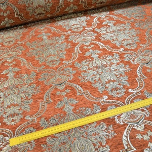 Furniture fabric upholstery fabric baroque tendrils vintage woven heavy brown silver white red