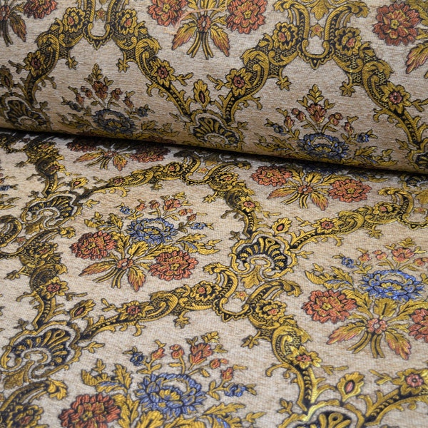 Upholstery fabric upholstery fabric baroque tendrils vintage woven heavy black gold yellow
