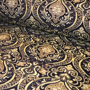 Furniture fabric upholstery fabric baroque tendrils vintage woven heavy black gold yellow