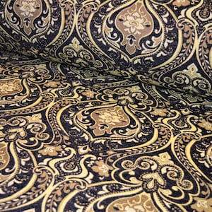 Furniture fabric upholstery fabric baroque tendrils vintage woven heavy black gold yellow