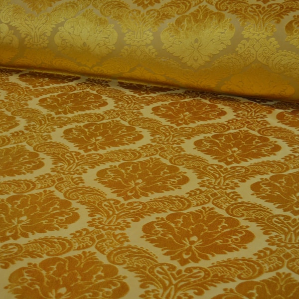 Tissu d'ameublement tissu d'ameublement baroque vrilles vintage tissé velours jaune or lourd