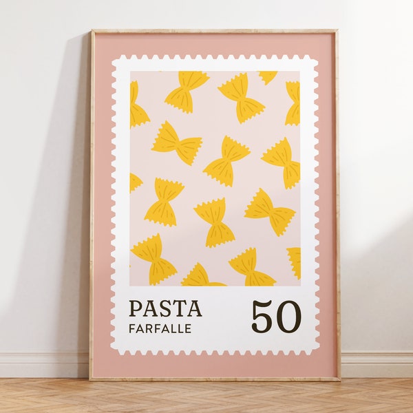 Kitchen Print, Pasta Farfalle Wall Art, Modern Food Poster, Pink Cute Kitchen Wall Art, Cute Modern Art for Italian Home and Birthday Gifts